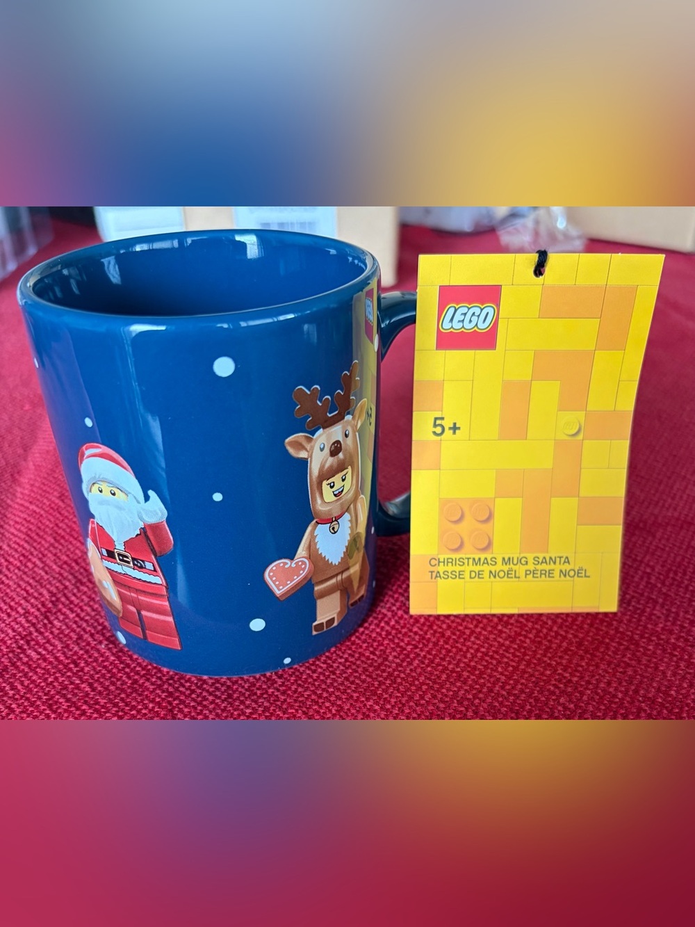 Lego Navy Blue Holiday Mug with Reindeer Minifigure Print